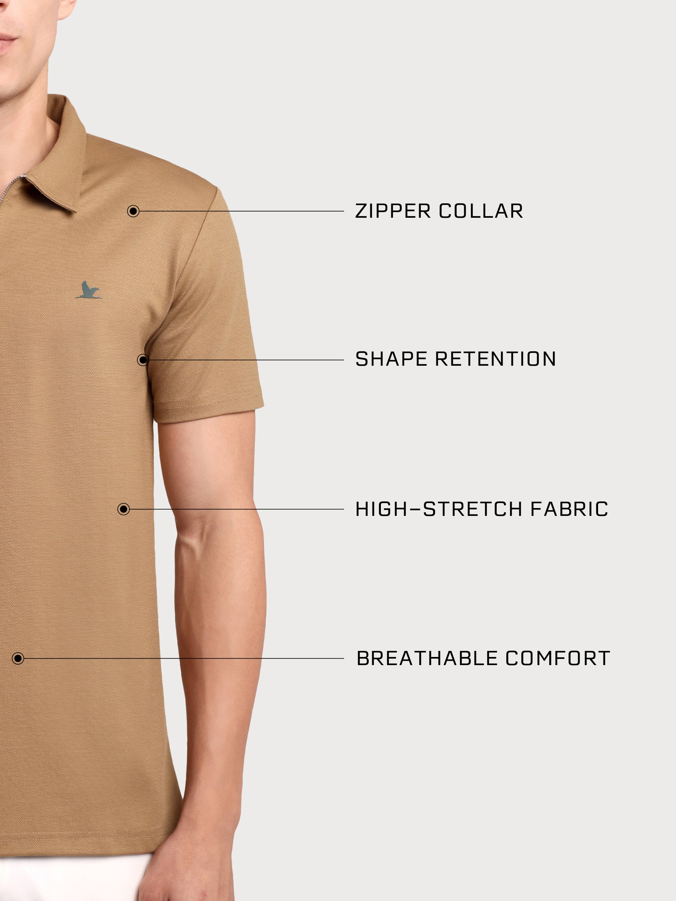 Velocity Zip Polo Khaki