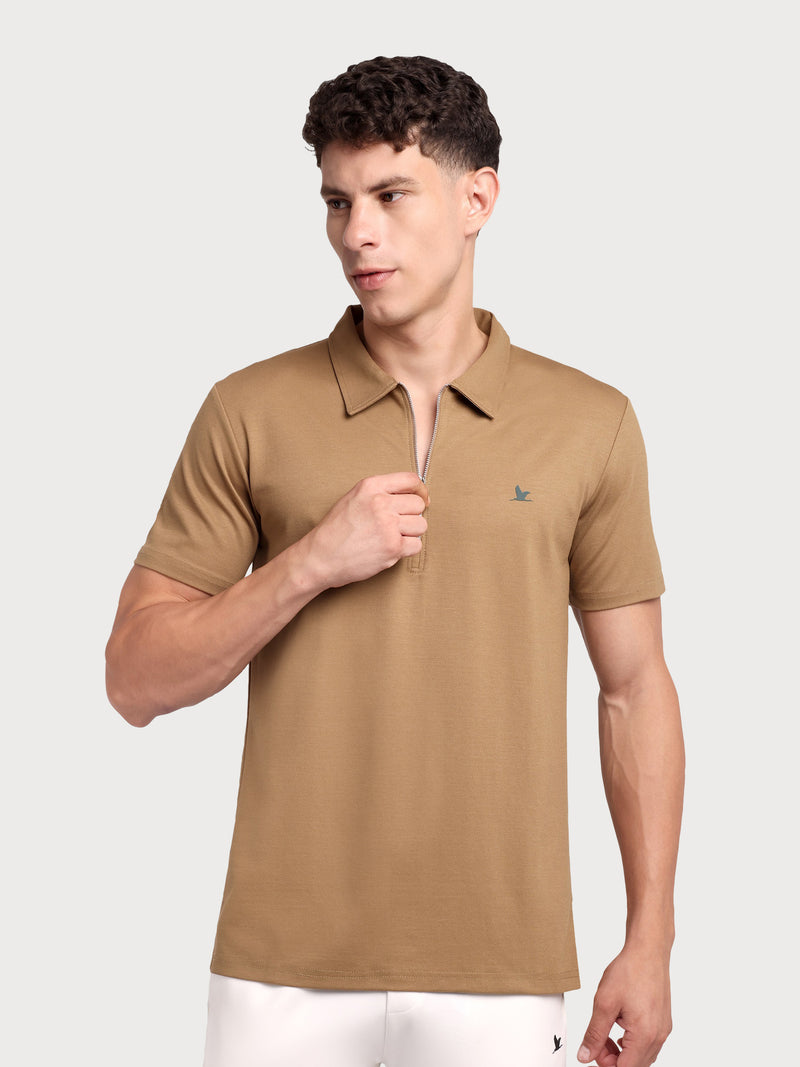 Velocity Zip Polo Khaki
