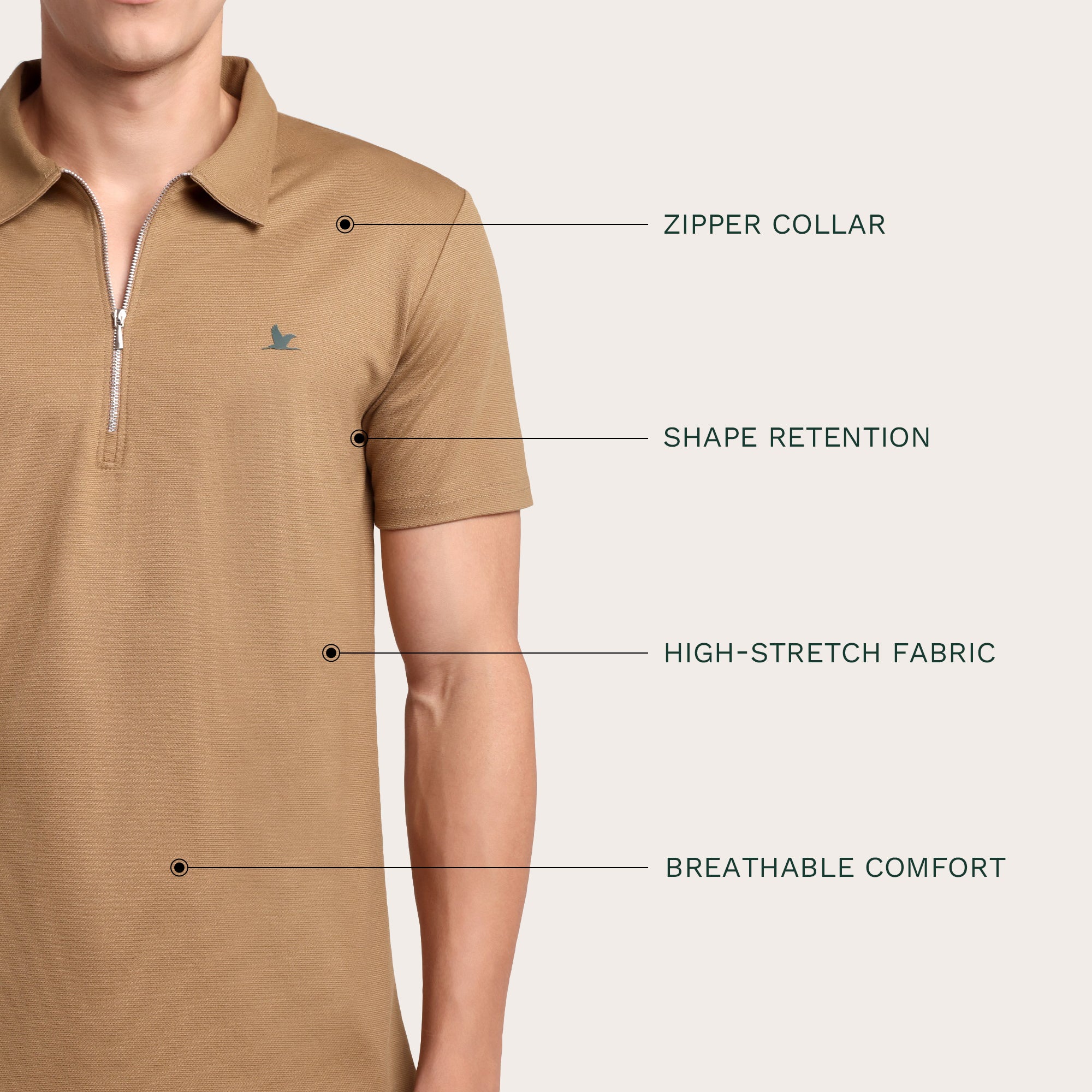 Velocity Zip Polo Khaki